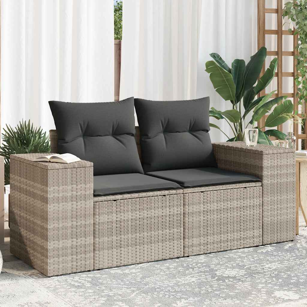 Divano Da Giardino Con Cuscini 2 Posti Grigio Chiaro Polyrattan