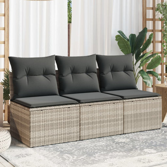 Divano Da Giardino Con Cuscini 3 Posti Grigio Chiaro Polyrattan