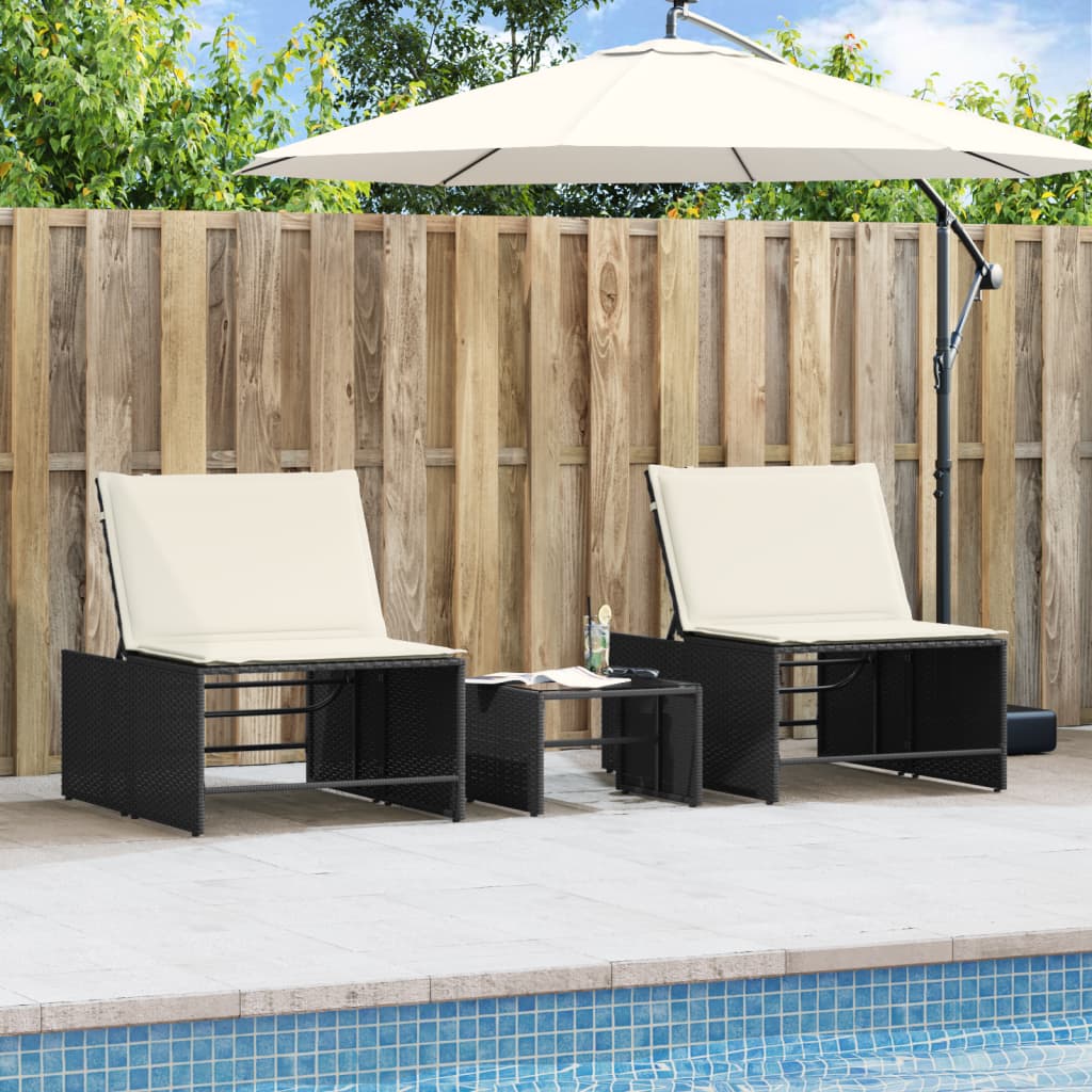 Lettini Prendisole 2 Pz Con Tavolino Nero In Polyrattan