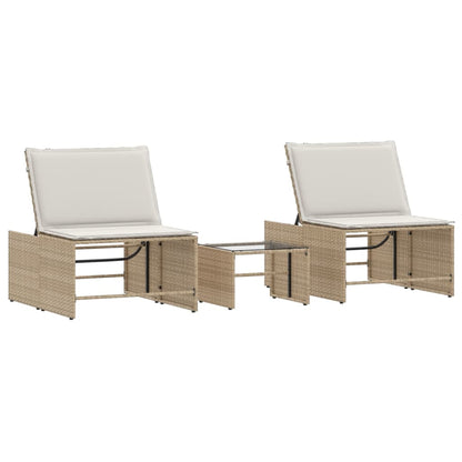 Lettini Prendisole 2 Pz Con Tavolino Beige In Polyrattan