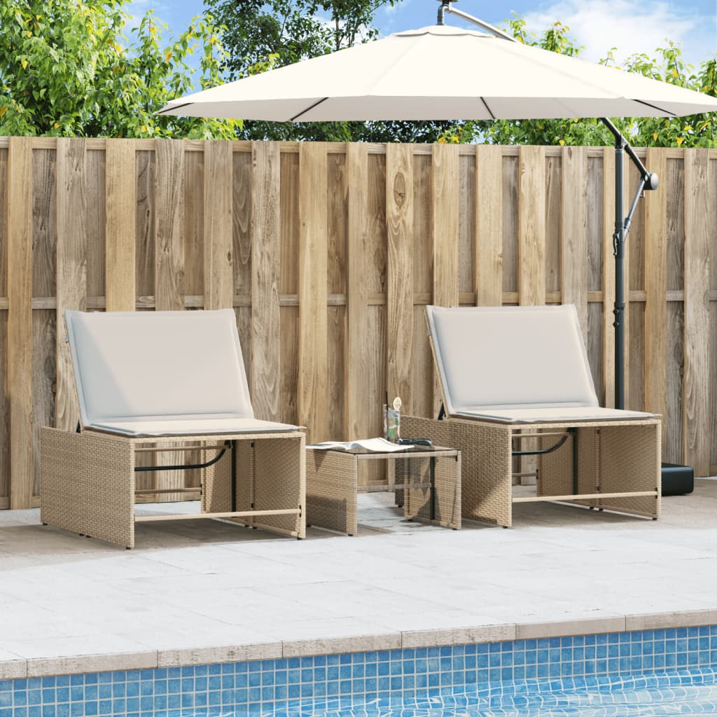 Lettini Prendisole 2 Pz Con Tavolino Beige In Polyrattan