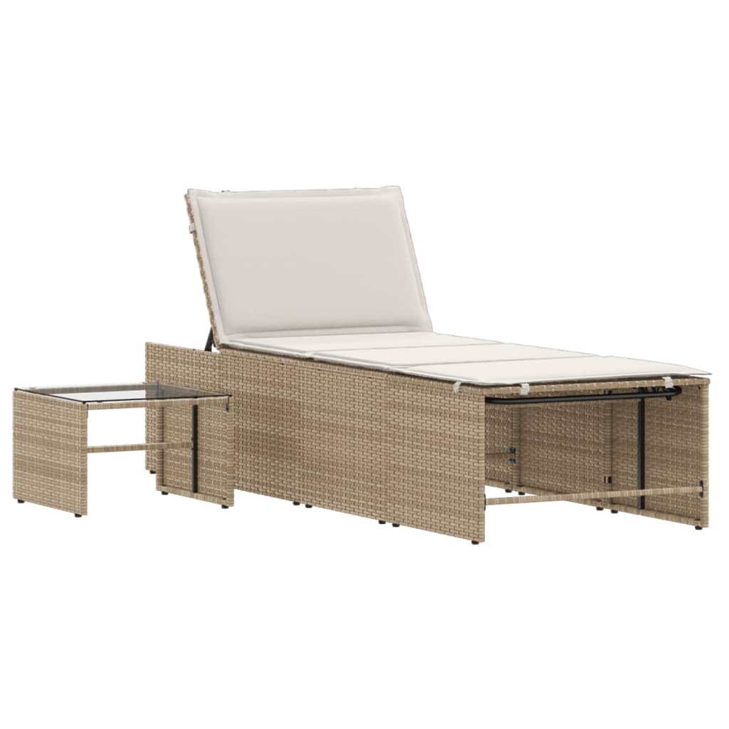 Lettini Prendisole 2 Pz Con Tavolino Beige In Polyrattan