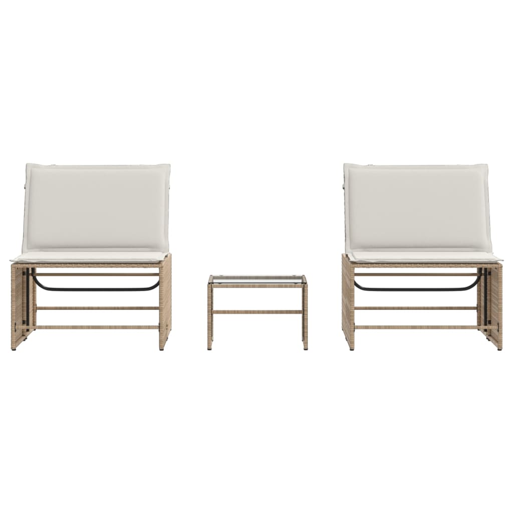 Lettini Prendisole 2 Pz Con Tavolino Beige In Polyrattan