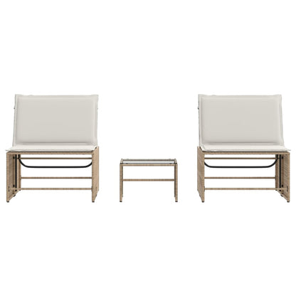 Lettini Prendisole 2 Pz Con Tavolino Beige In Polyrattan