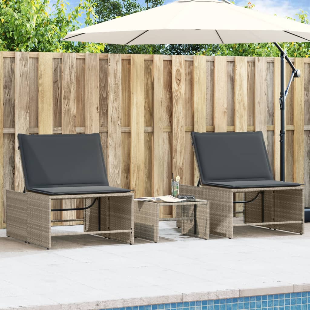 Lettini Prendisole 2pz Con Tavolino Grigio Chiaro In Polyrattan