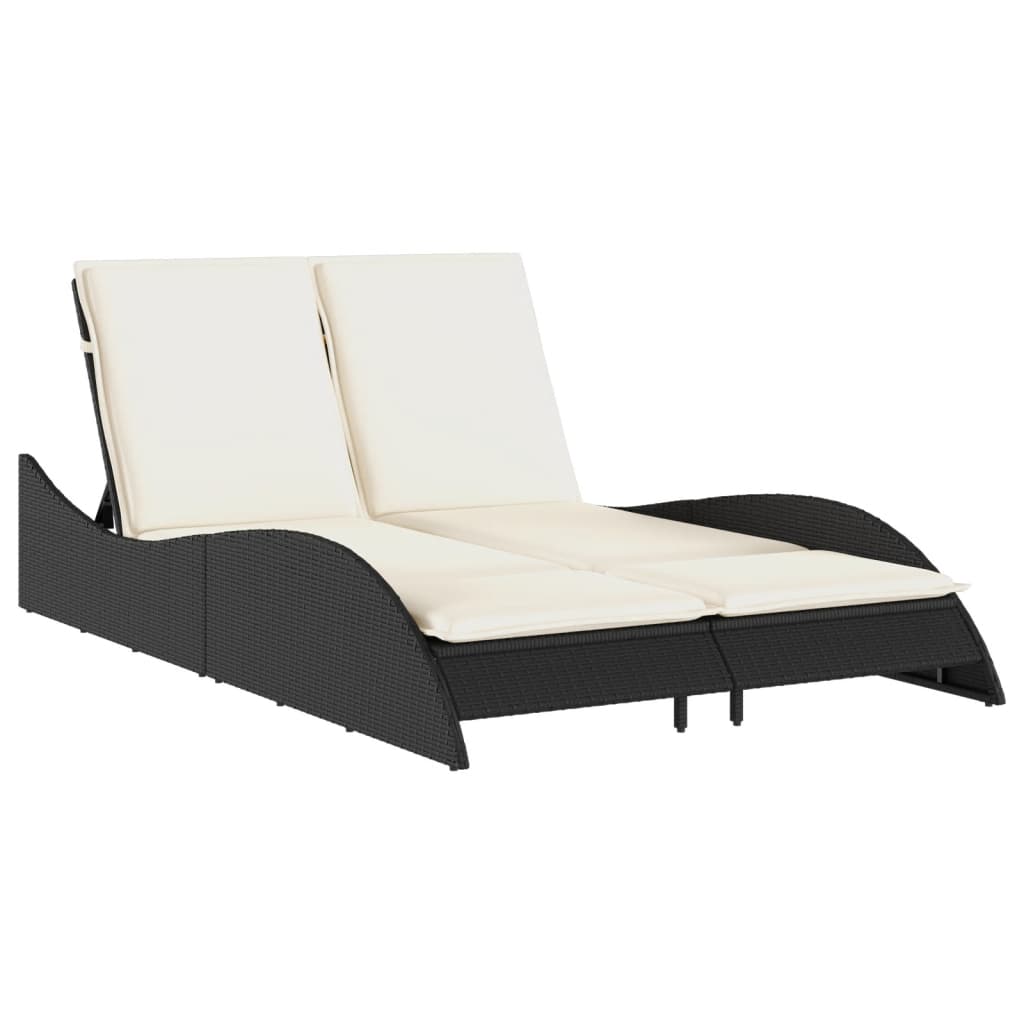 Lettino Prendisole Con Cuscini Nero 114x205x73 Cm In Polyrattan