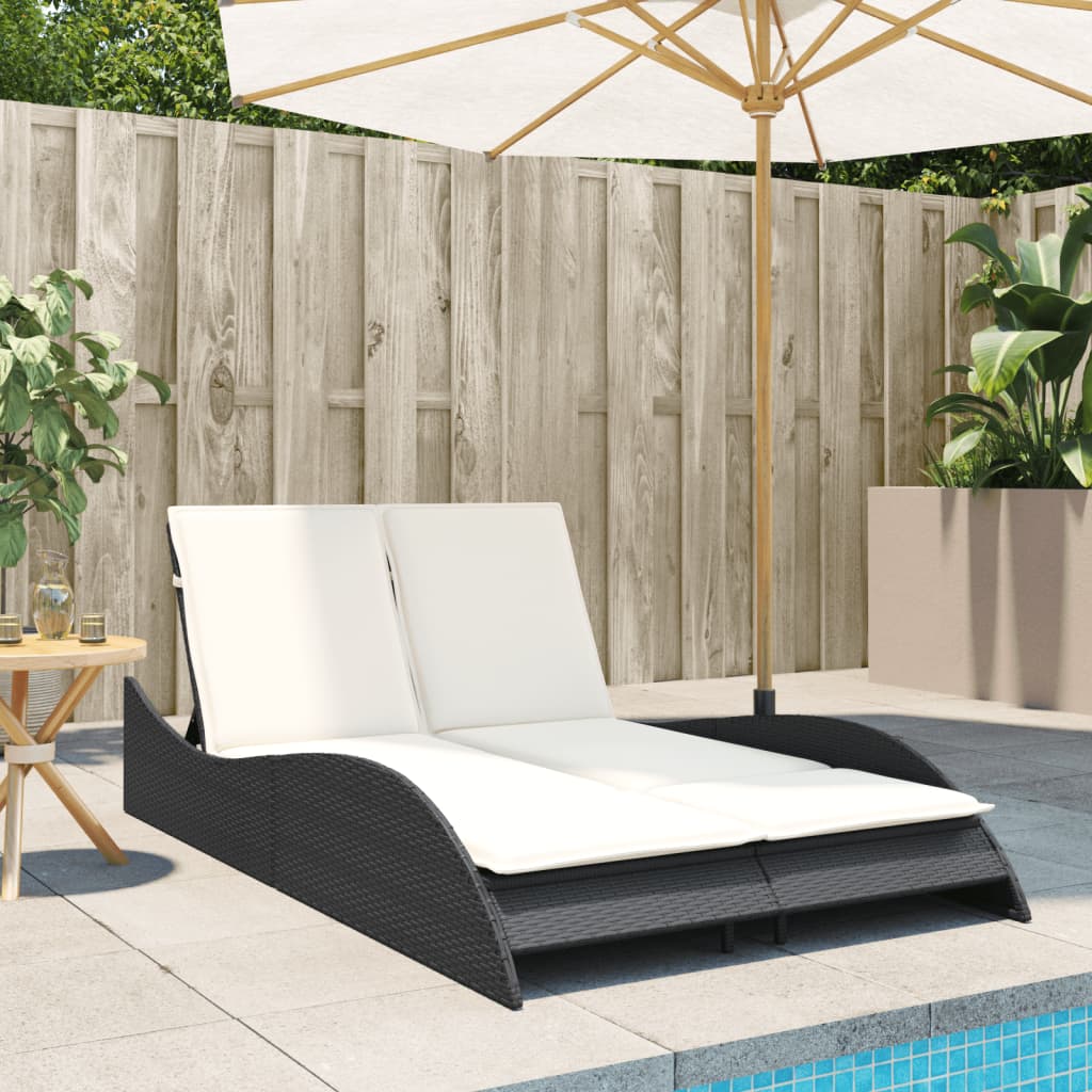 Lettino Prendisole Con Cuscini Nero 114x205x73 Cm In Polyrattan