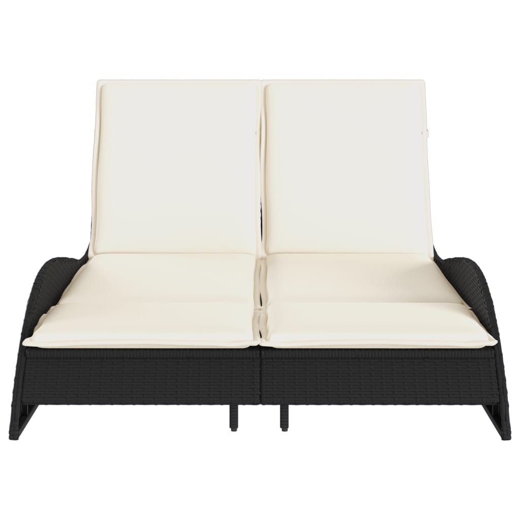 Lettino Prendisole Con Cuscini Nero 114x205x73 Cm In Polyrattan