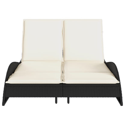 Lettino Prendisole Con Cuscini Nero 114x205x73 Cm In Polyrattan