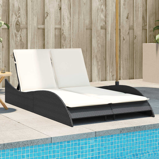 Lettino Prendisole Con Cuscini Nero 114x205x73 Cm In Polyrattan