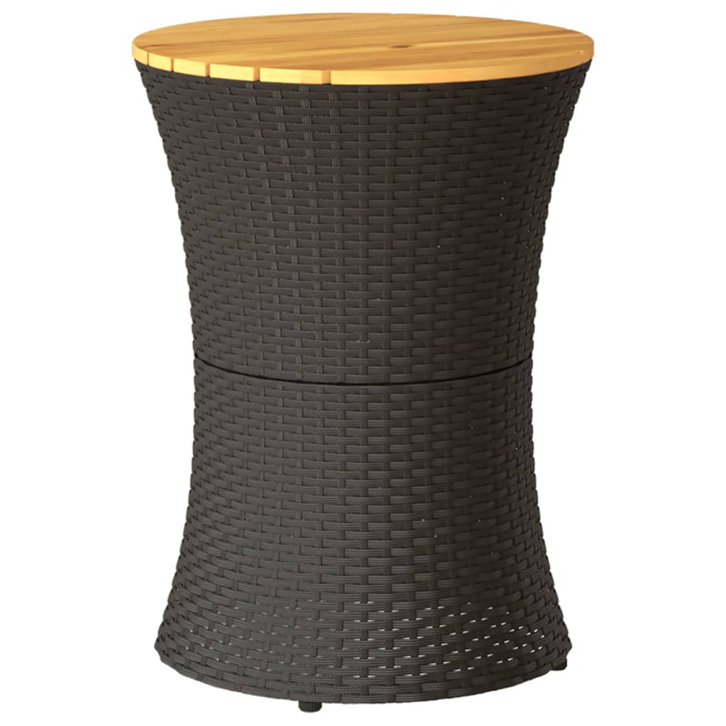 Tavolino Giardino Forma Tamburo Nero Polyrattan Legno Massello