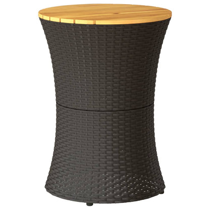 Tavolino Giardino Forma Tamburo Nero Polyrattan Legno Massello