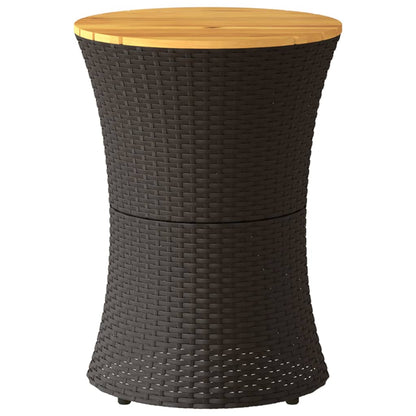 Tavolino Giardino Forma Tamburo Nero Polyrattan Legno Massello