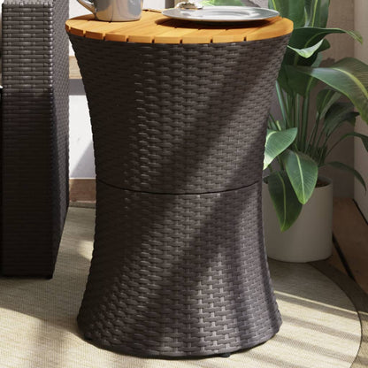 Tavolino Giardino Forma Tamburo Nero Polyrattan Legno Massello