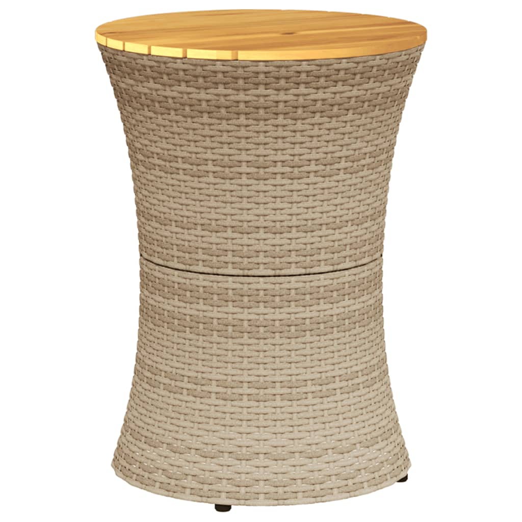 Tavolino Giardino Forma Tamburo Beige Polyrattan Legno Massello