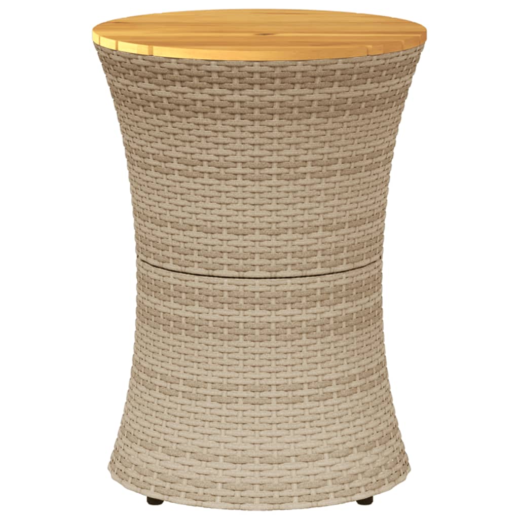 Tavolino Giardino Forma Tamburo Beige Polyrattan Legno Massello