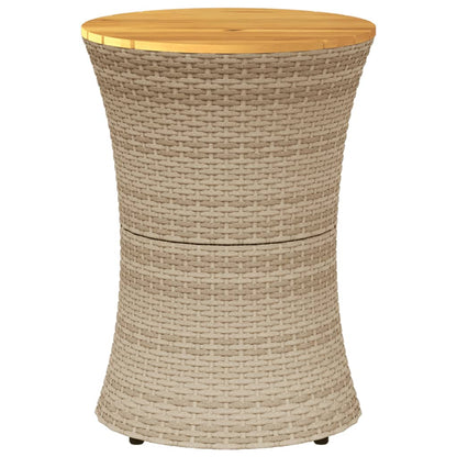 Tavolino Giardino Forma Tamburo Beige Polyrattan Legno Massello