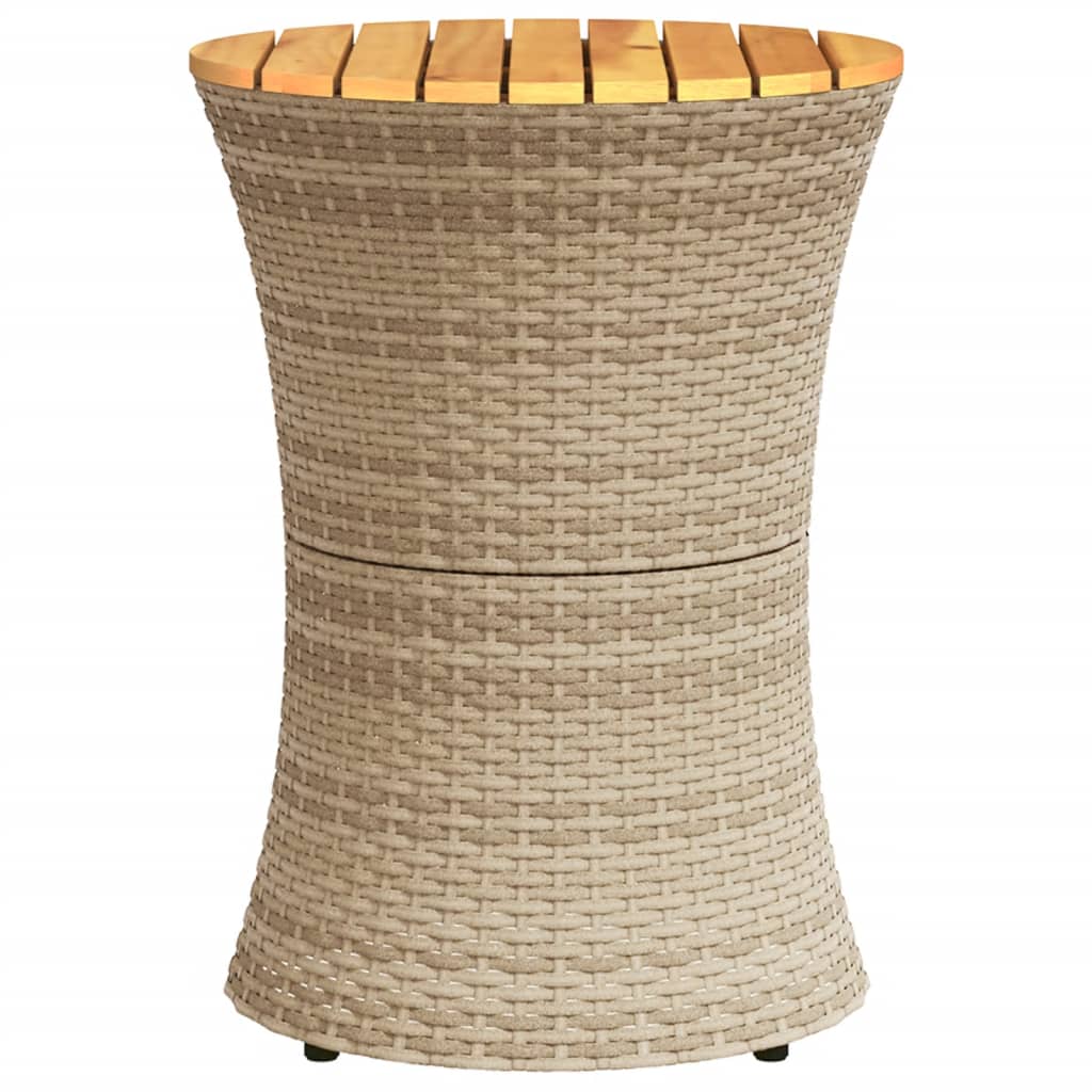 Tavolino Giardino Forma Tamburo Beige Polyrattan Legno Massello