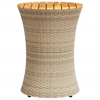 Tavolino Giardino Forma Tamburo Beige Polyrattan Legno Massello