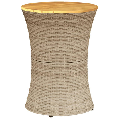 Tavolino Giardino Forma Tamburo Beige Polyrattan Legno Massello