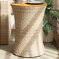 Tavolino Giardino Forma Tamburo Beige Polyrattan Legno Massello