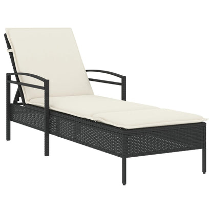 Lettino Prendisole Con Cuscino Nero 63x200x81 Cm In Polyrattan