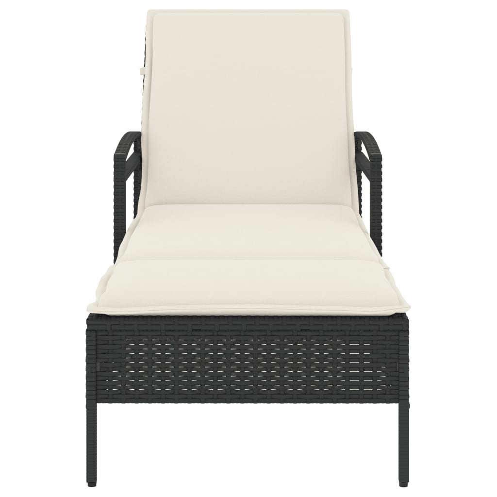 Lettino Prendisole Con Cuscino Nero 63x200x81 Cm In Polyrattan