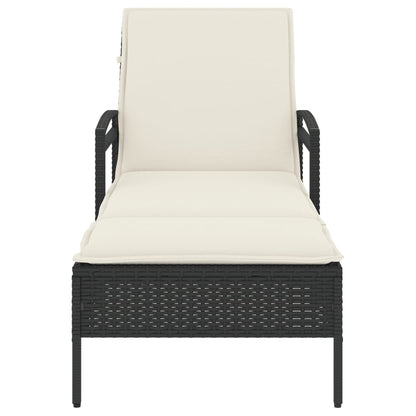 Lettino Prendisole Con Cuscino Nero 63x200x81 Cm In Polyrattan