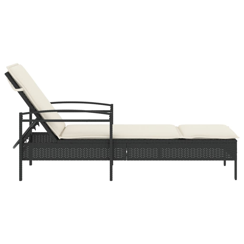 Lettino Prendisole Con Cuscino Nero 63x200x81 Cm In Polyrattan