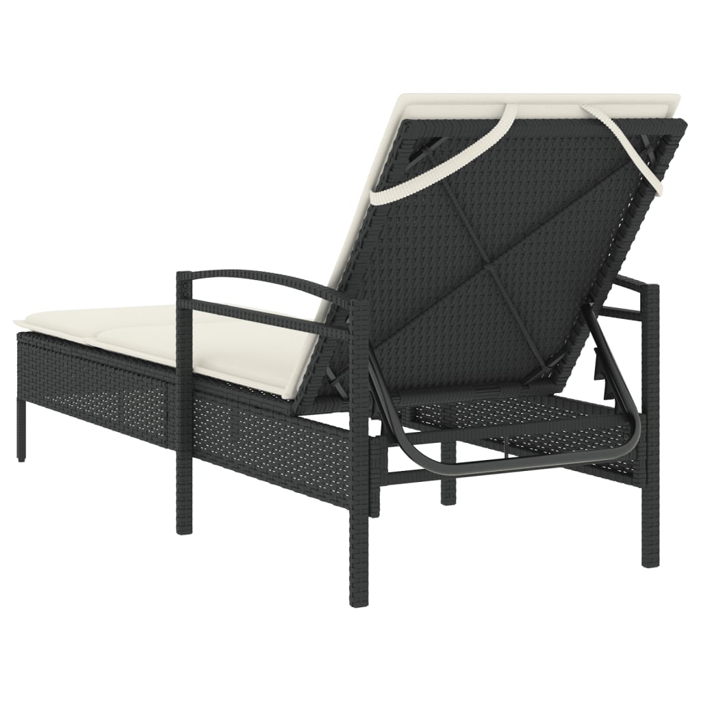 Lettino Prendisole Con Cuscino Nero 63x200x81 Cm In Polyrattan