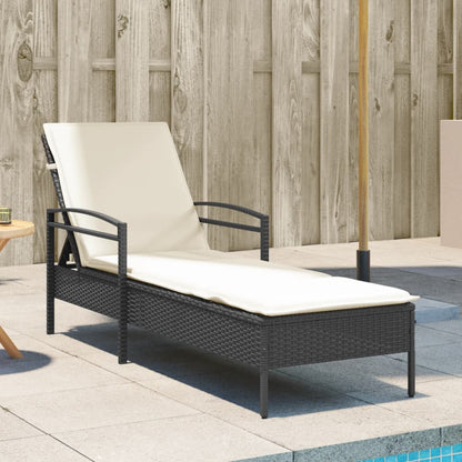 Lettino Prendisole Con Cuscino Nero 63x200x81 Cm In Polyrattan