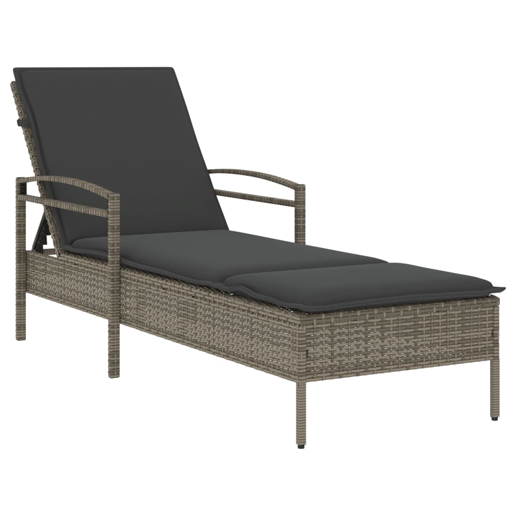 Lettino Prendisole Con Cuscino Grigio 63x200x81 Cm Polyrattan