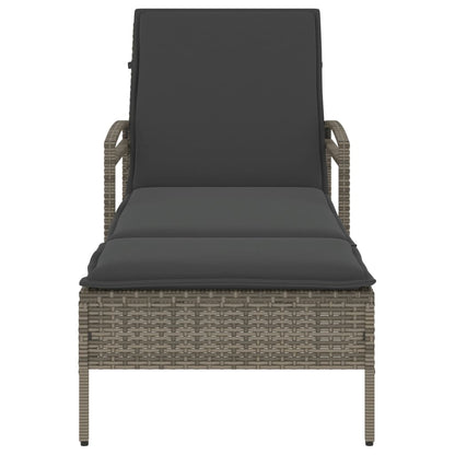 Lettino Prendisole Con Cuscino Grigio 63x200x81 Cm Polyrattan