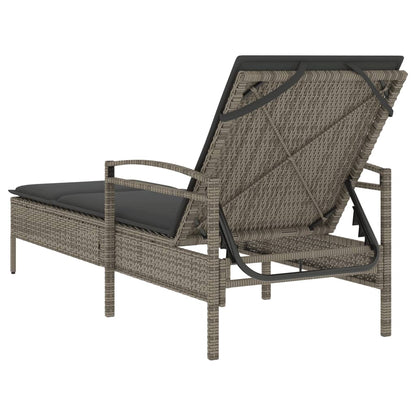 Lettino Prendisole Con Cuscino Grigio 63x200x81 Cm Polyrattan