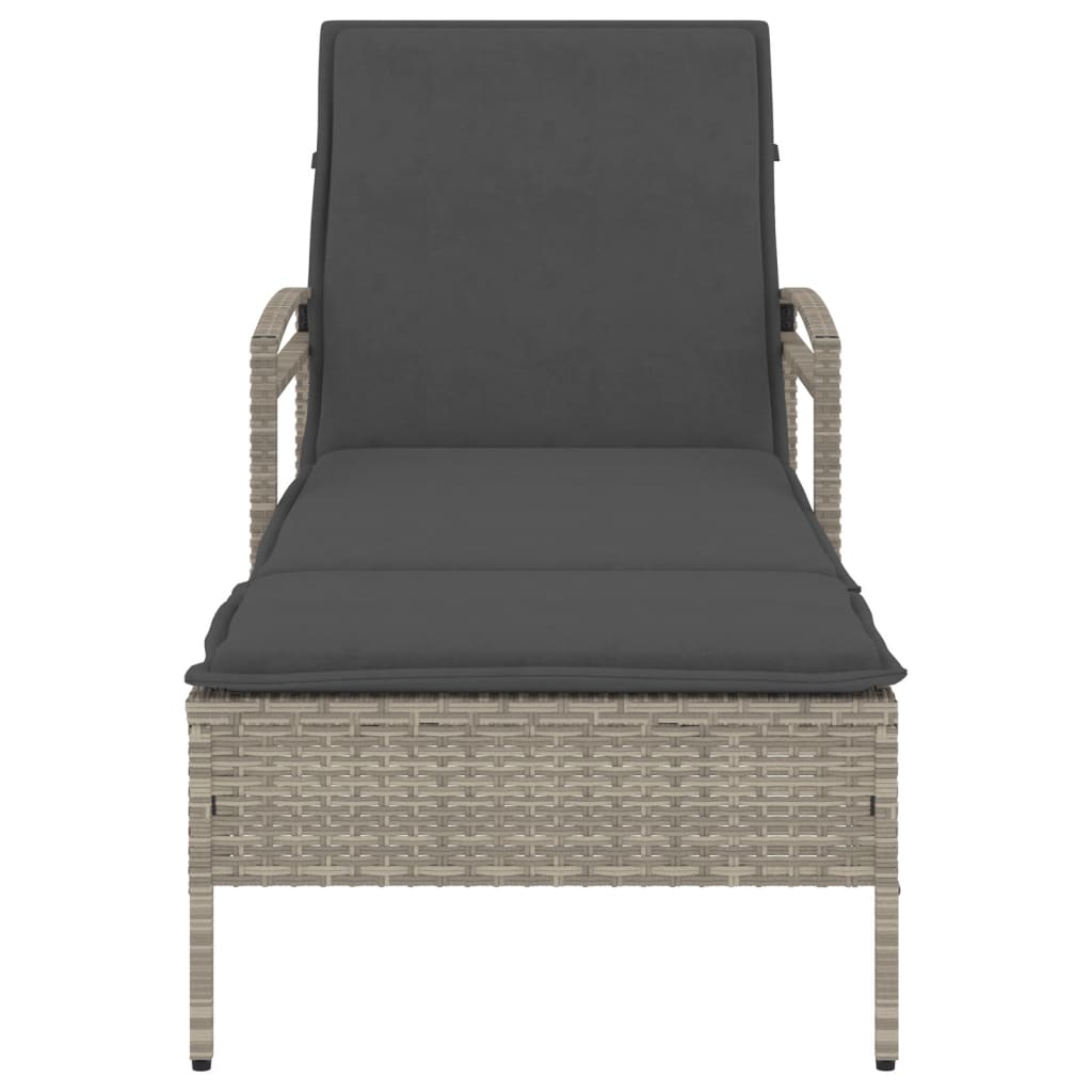 Lettino Con Cuscino Grigio Chiaro 63x200x81 Cm In Polyrattan