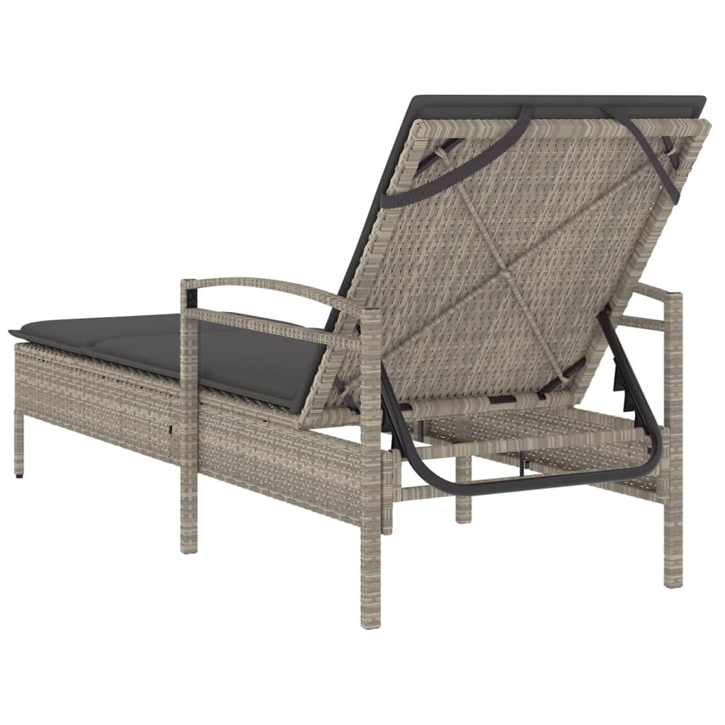 Lettino Con Cuscino Grigio Chiaro 63x200x81 Cm In Polyrattan