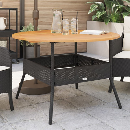 Tavolo Giardino Piano Legno Acacia Nero 110x71 Cm Polyrattan