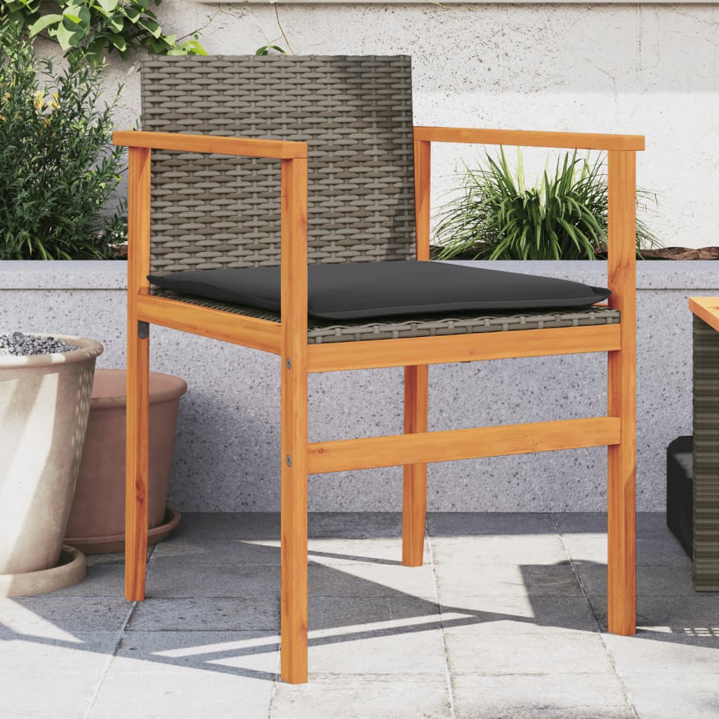 Sedie Giardino Con Cuscini 2pz Grigie Polyrattan Legno Massello