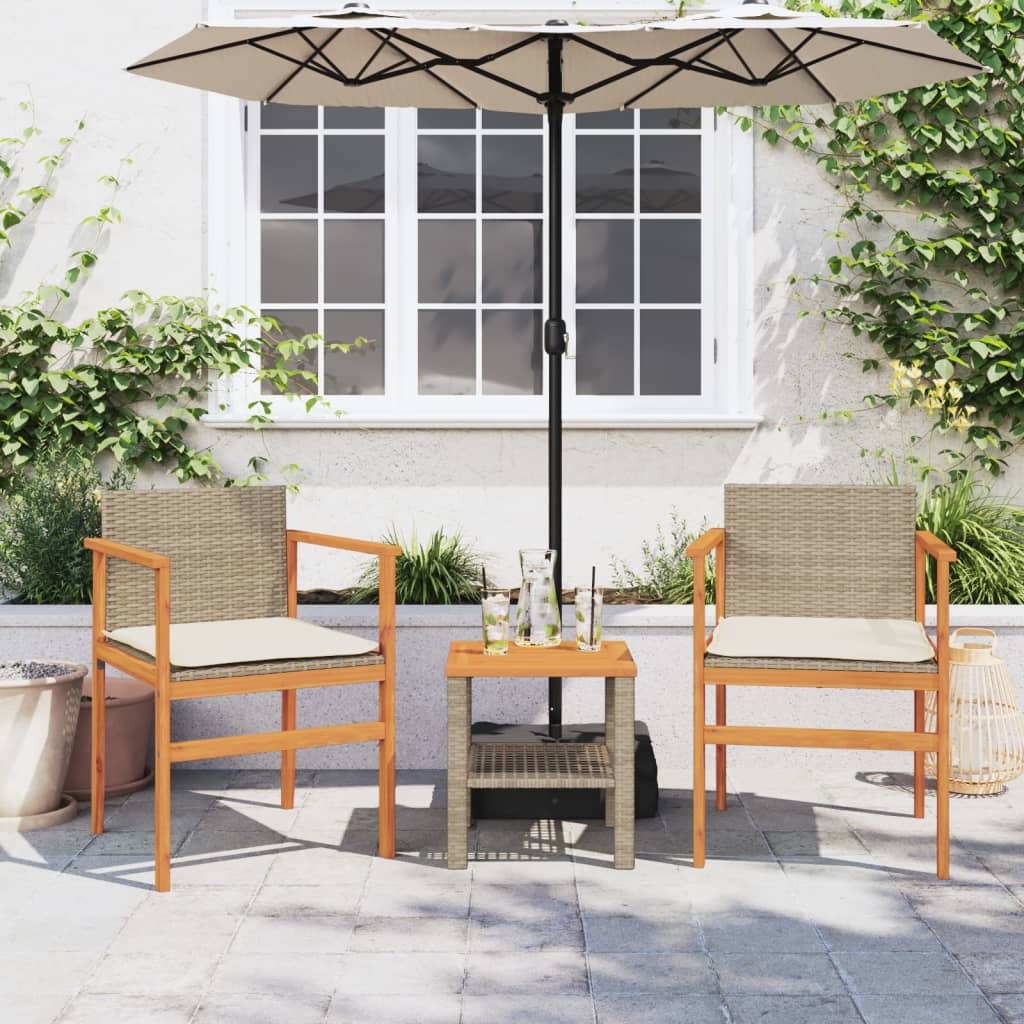 Sedie Giardino Con Cuscini 2 Pz Beige Polyrattan Legno Massello