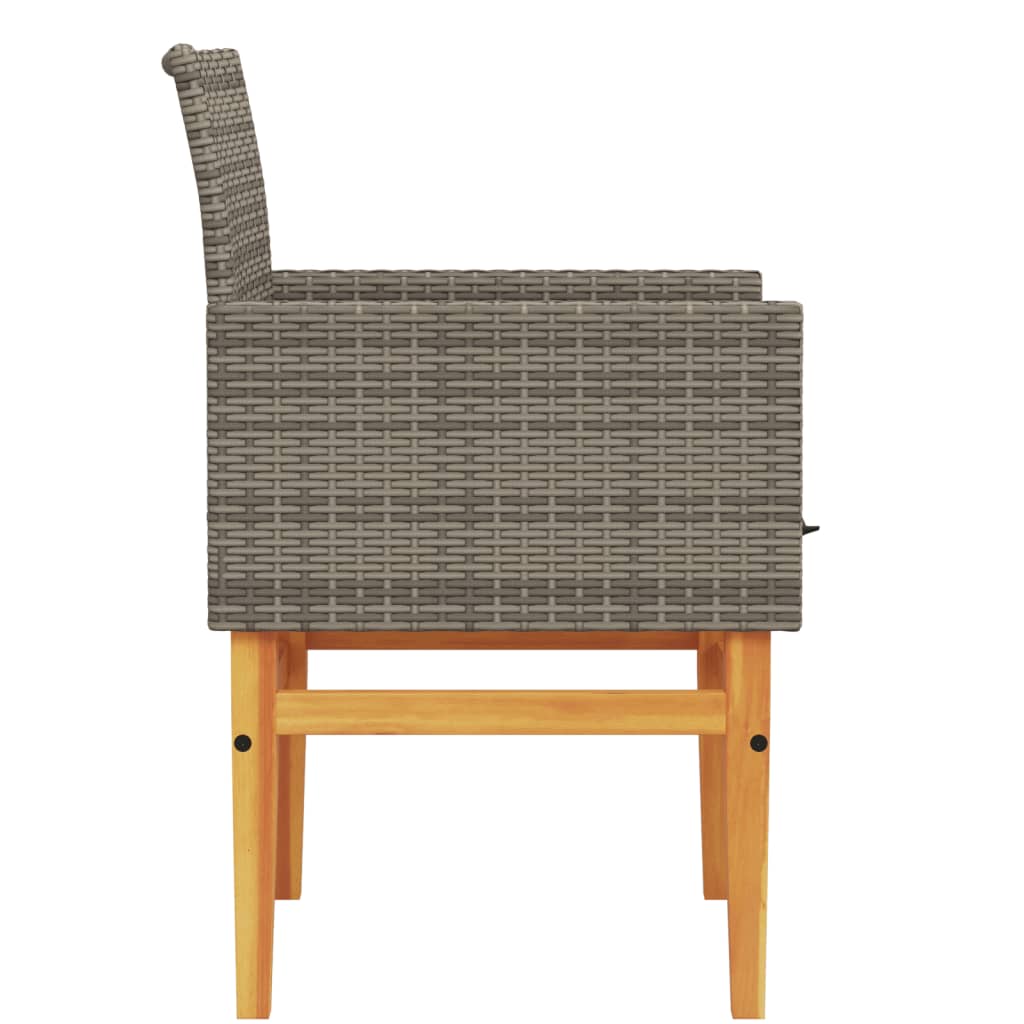 Sedie Giardino Con Cuscini 2pz Grigie Polyrattan Legno Massello