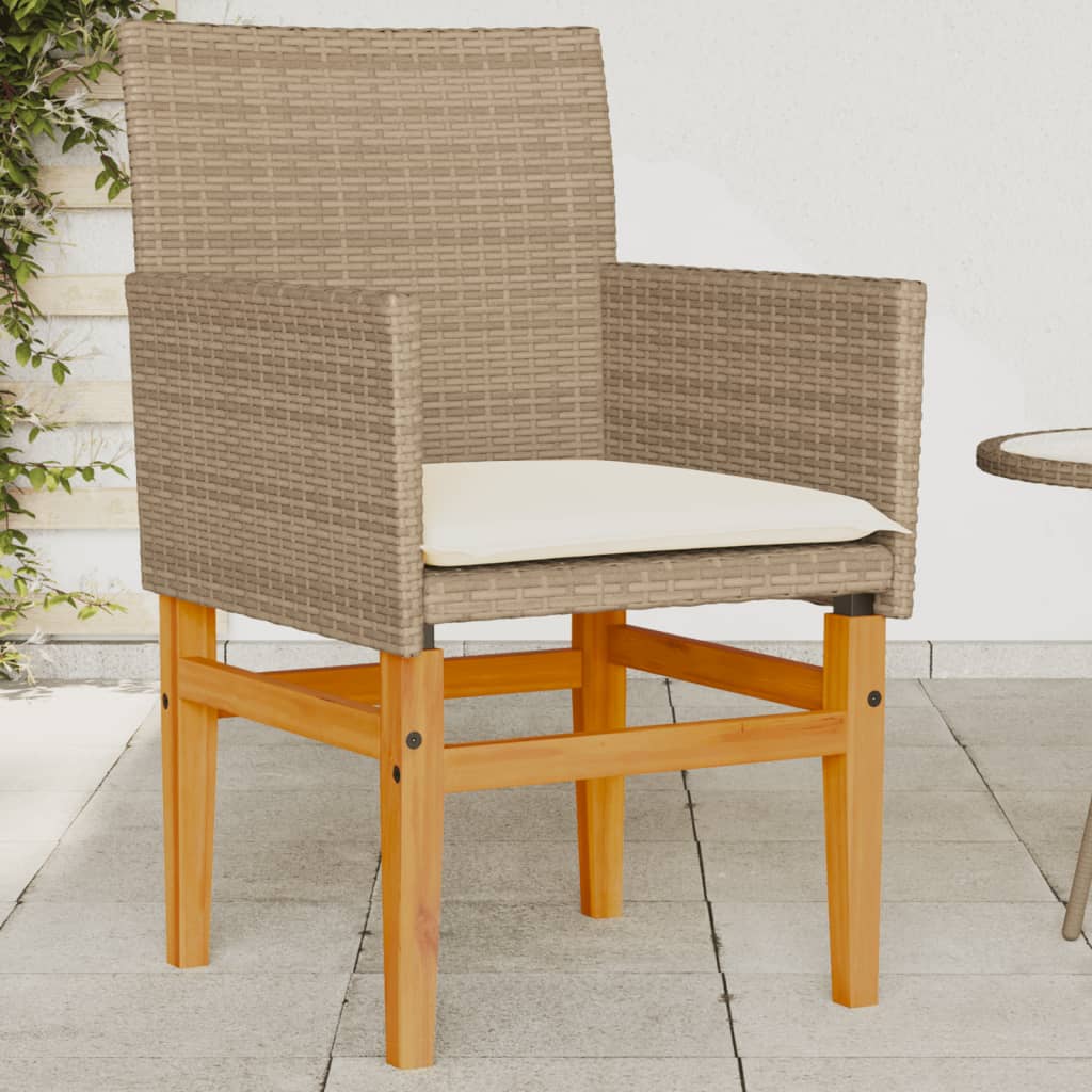 Sedie Giardino Con Cuscini 2 Pz Beige Polyrattan Legno Massello