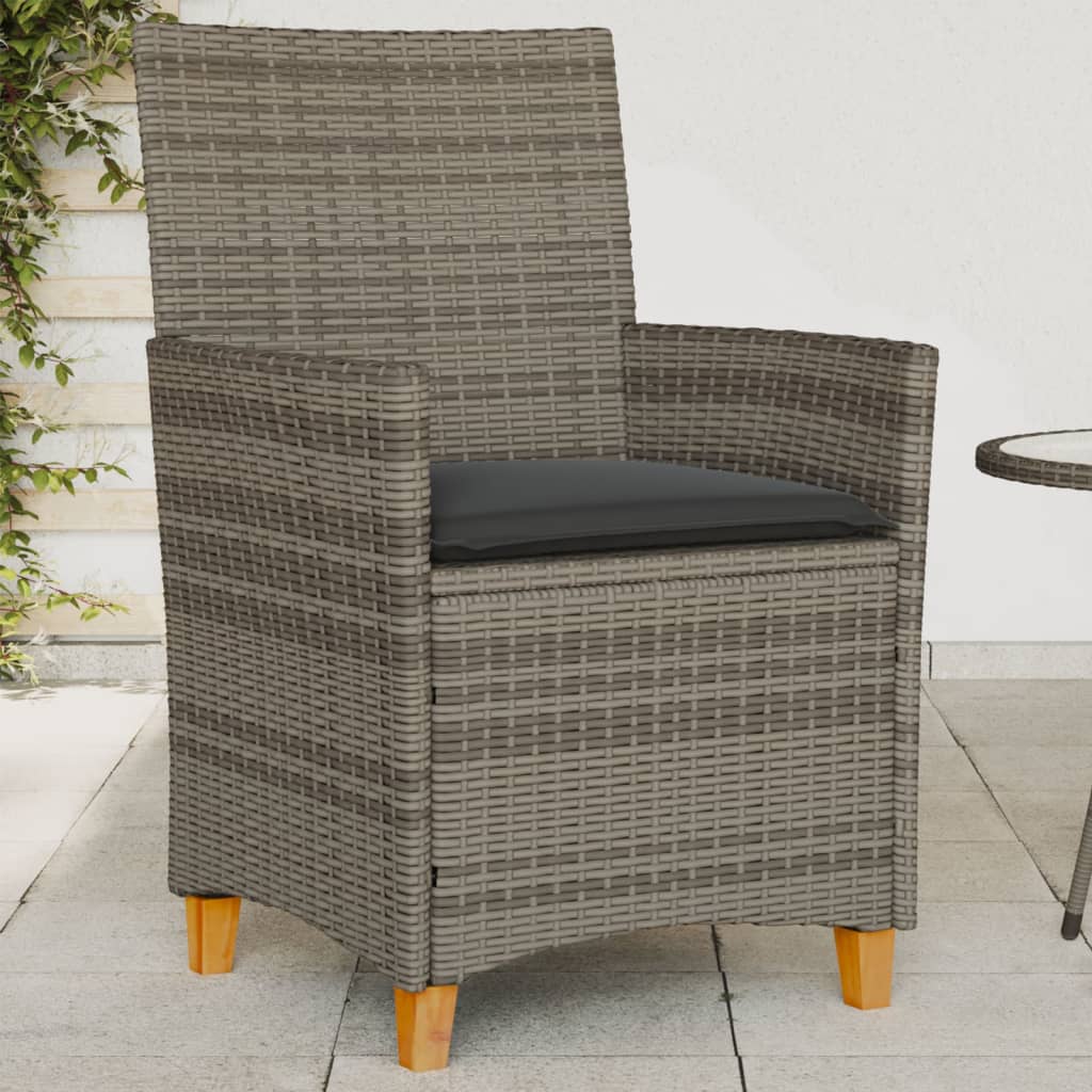 Sedie Giardino Con Cuscini 2pz Grigie Polyrattan Legno Massello