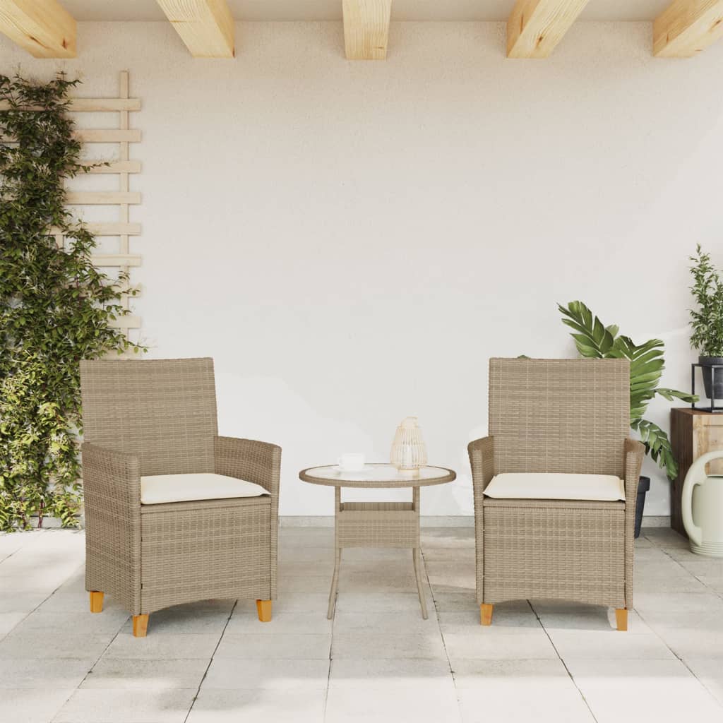 Sedie Giardino Con Cuscini 2 Pz Beige Polyrattan Legno Massello