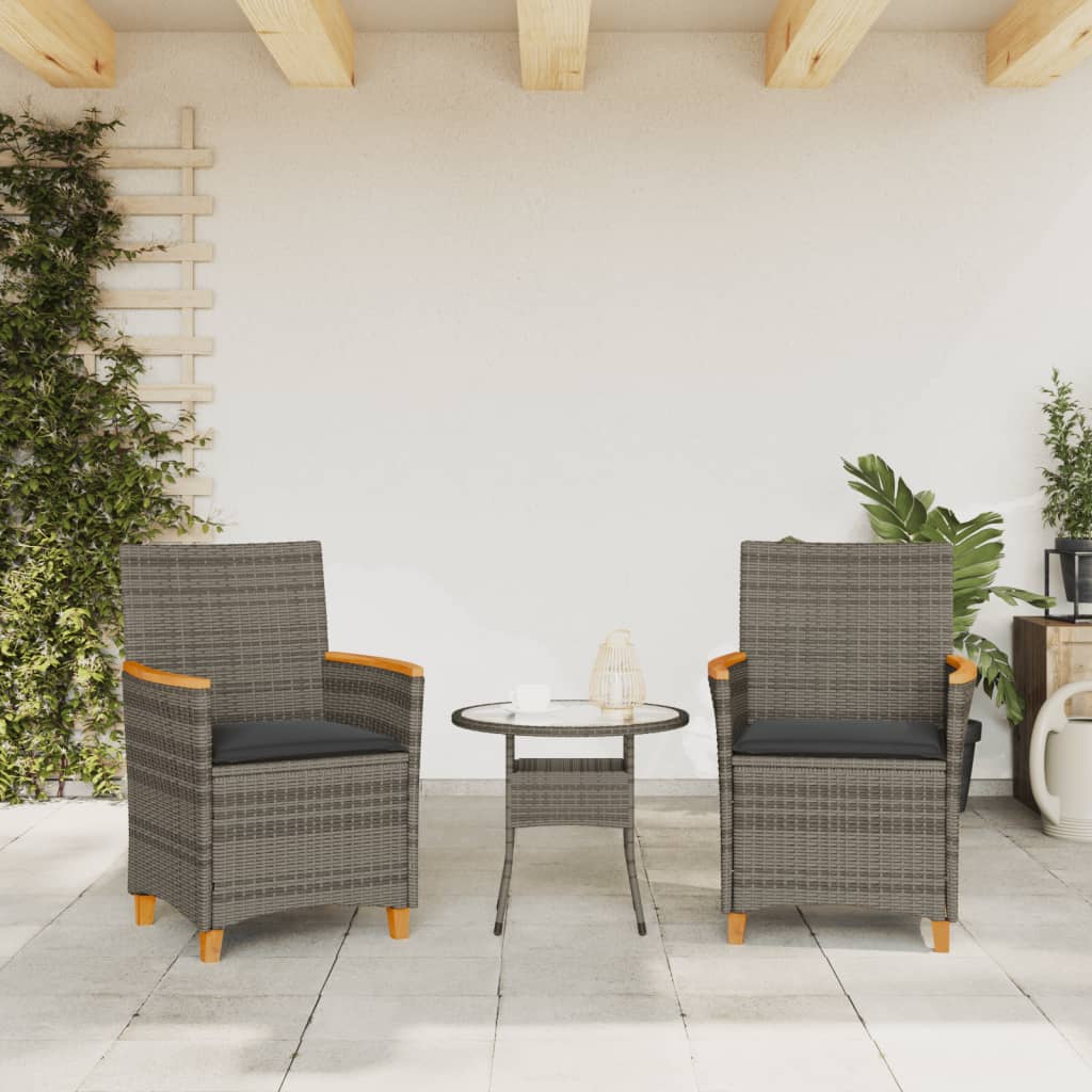 Sedie Giardino Con Cuscini 2pz Grigie Polyrattan Legno Massello