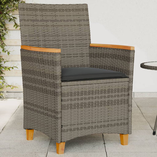 Sedie Giardino Con Cuscini 2pz Grigie Polyrattan Legno Massello