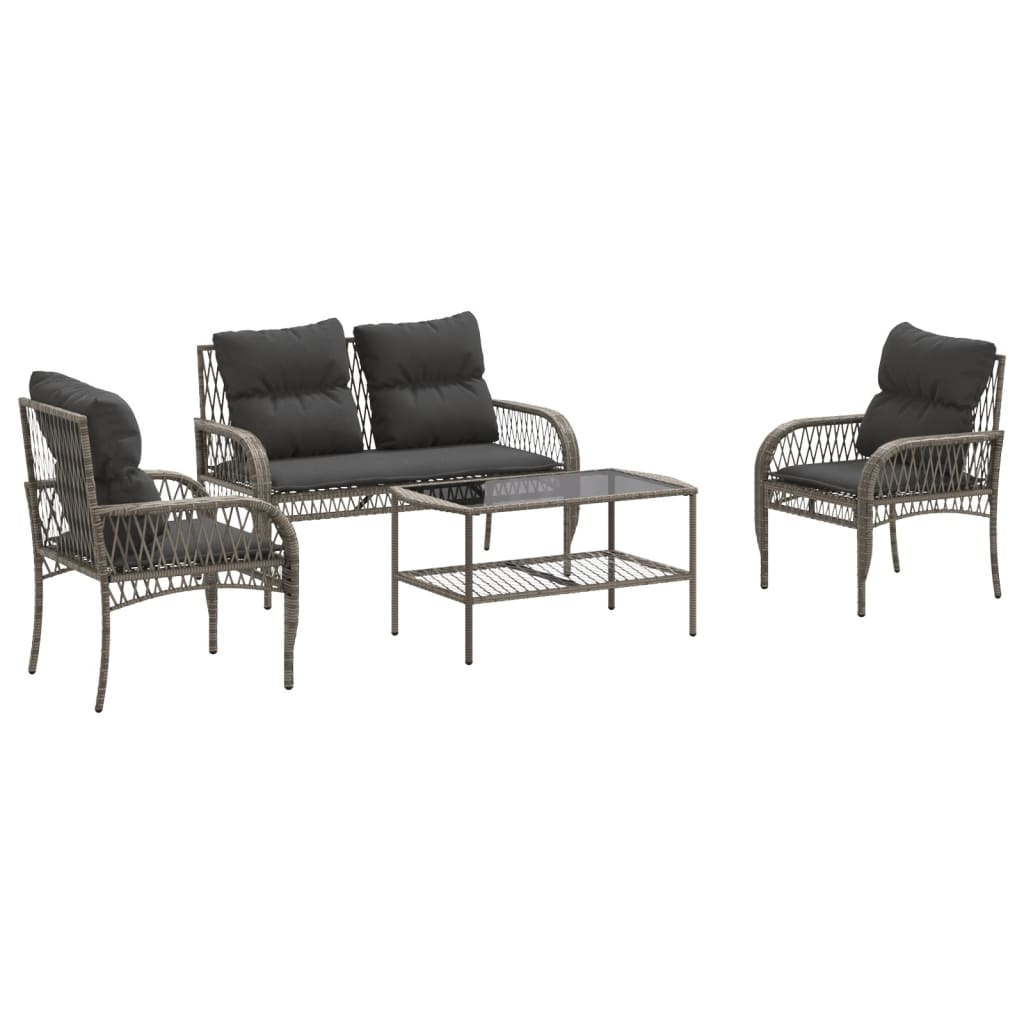 Set Divani Da Giardino 4 Pz Con Cuscini In Polyrattan Grigio