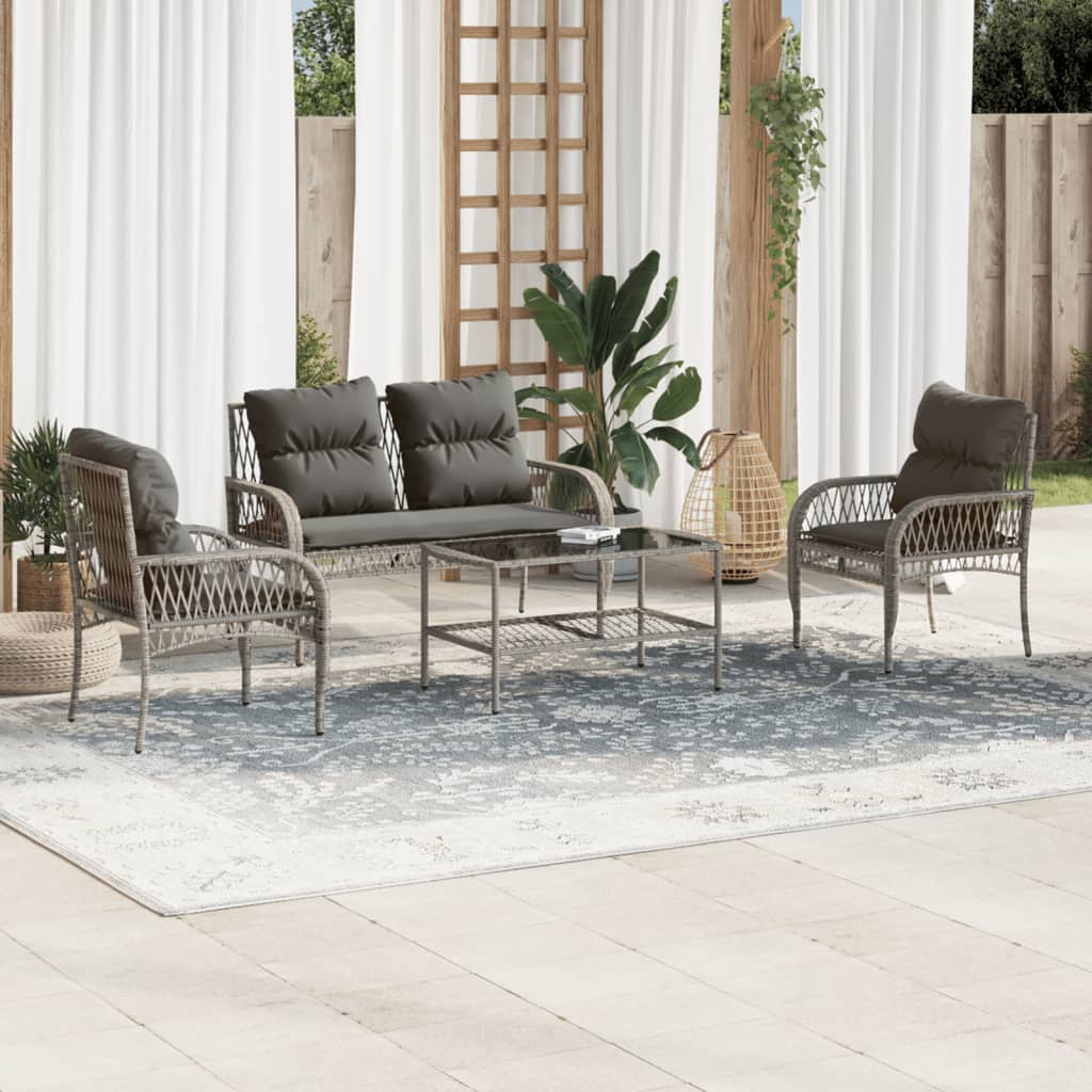 Set Divani Da Giardino 4 Pz Con Cuscini In Polyrattan Grigio