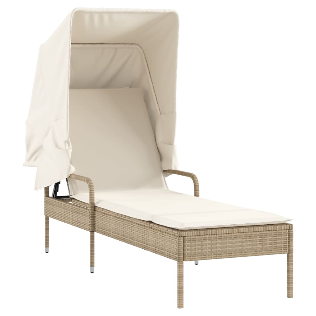 Lettino Prendisole Con Baldacchino E Tavolino Beige Polyrattan