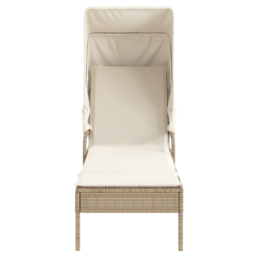 Lettino Prendisole Con Baldacchino E Tavolino Beige Polyrattan