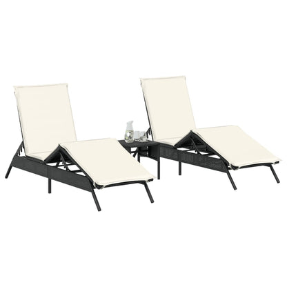 Lettini Prendisole 2 Pz Con Tavolino Nero In Polyrattan